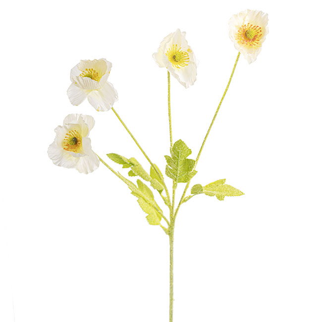 Poppy Spray 4x Flowers Yellow Centre White (58cmH)