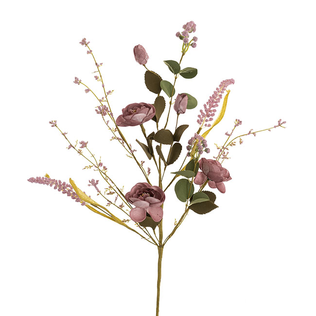 Field Flower & Eucalyptus Spray Dusty Pink (50cmH)