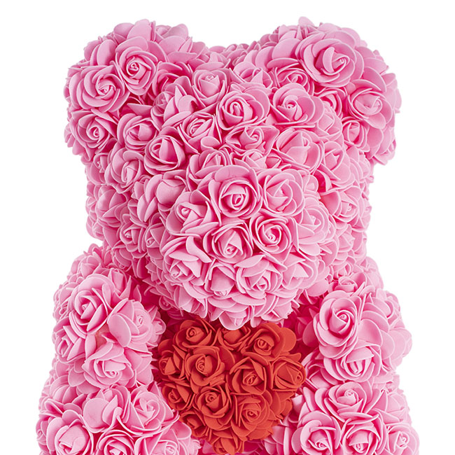 Rose Bear Ted w Red Heart Soft Pink (35cmH)