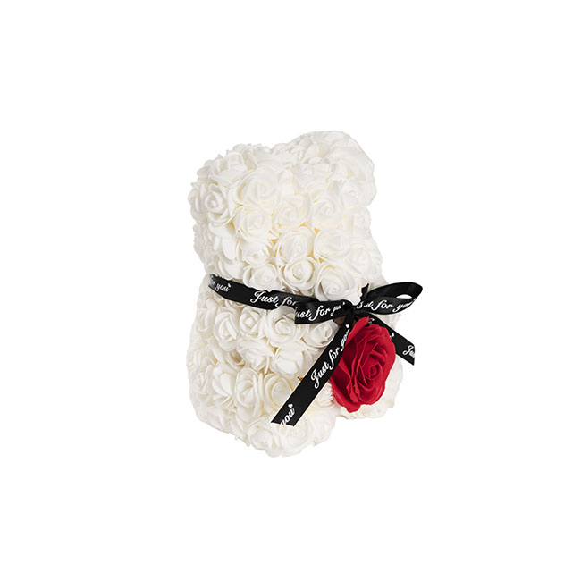 Rose Bear with Red Flower White (25cmH)