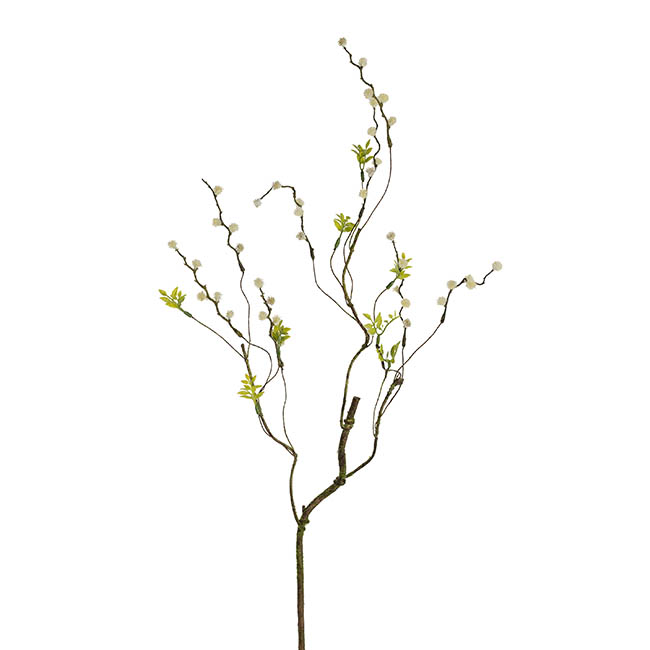 Branch w White Flower Bud & Leaves Brown (79cmH)