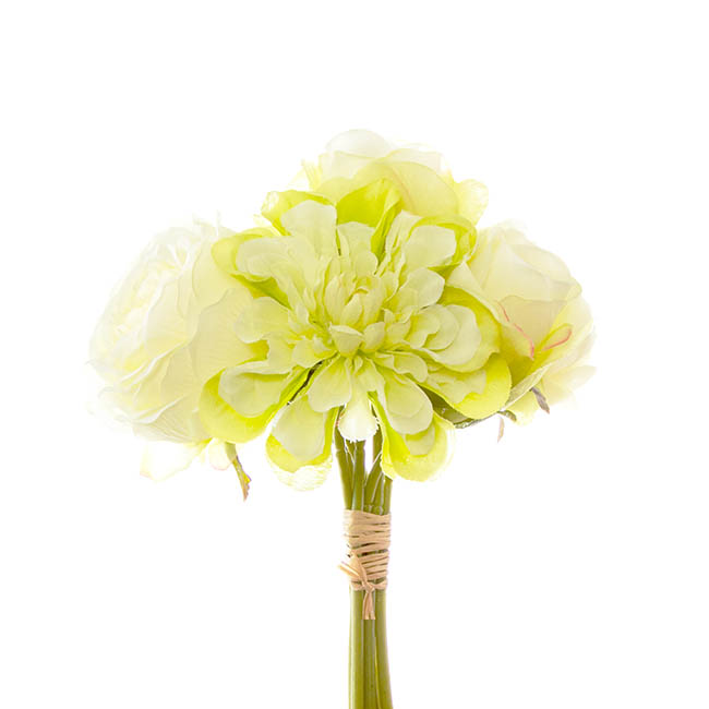 Dahlia & Cabbage Rose Bouquet Light Green (28cmH)