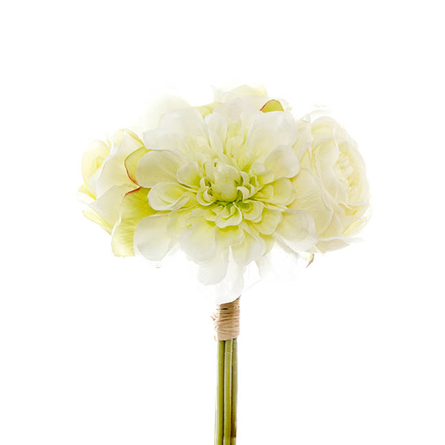 Dahlia & Cabbage Rose Bouquet White (28cmH)