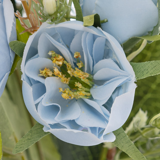 English Rose 7 Head Bouquet Soft French Blue (38cmH)