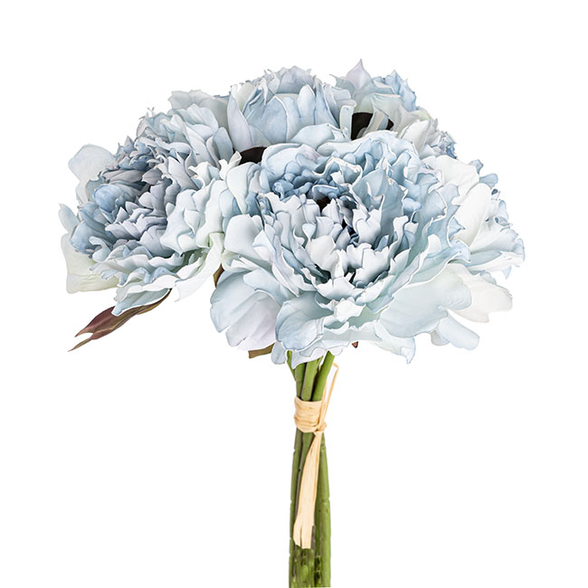 Peony Bouquet x 6 Heads Soft Blue (30.5cmH)
