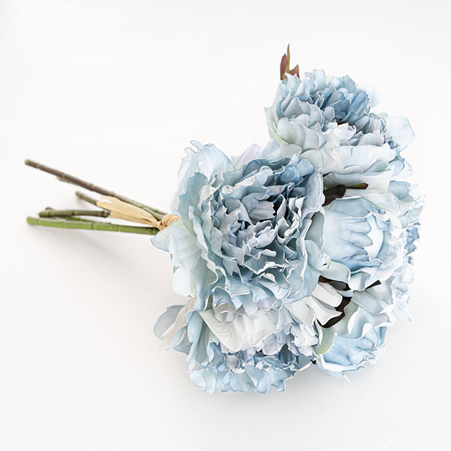Peony Bouquet x 6 Heads Soft Blue (30.5cmH)