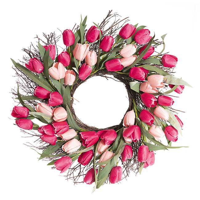 Tulip & Eucalyptus Wreath Mixed Pink (50cmD)