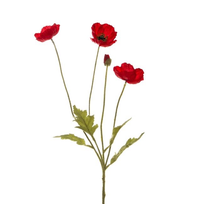 Poppy Spray 3x flowers 1x bud Red (60cm.ST 6-7cm.BUD)