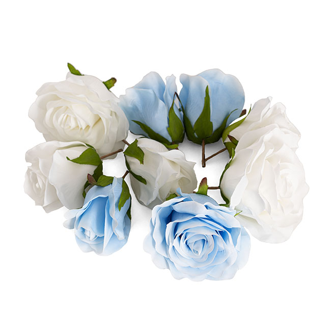 Rose Heads Loose Pack 9 White & Soft Blue