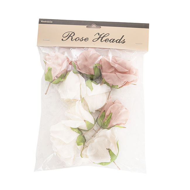 Rose Heads Loose Pack 9 Mixed Beige & Dusty Pink