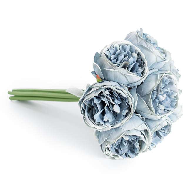 Peony Bouquet Emily x8 Flowers Dusty Blue (34cmH)
