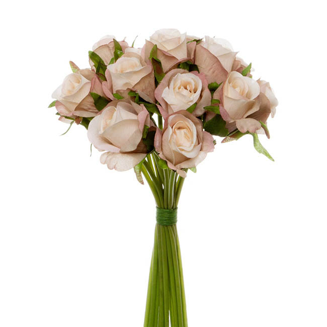 Katie Rose Bouquet with 16 Flowers Cream Pink (25cmH)