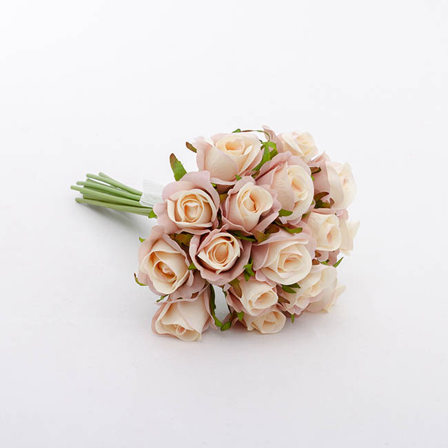 Katie Rose Bouquet with 16 Flowers Cream Pink (25cmH)