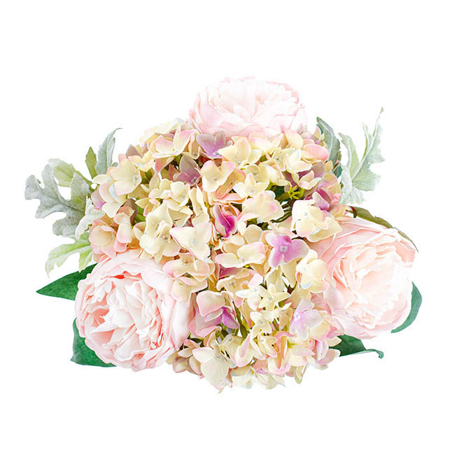 Penny Peony Hydrangea Bouquet Light Pink (33cmH)