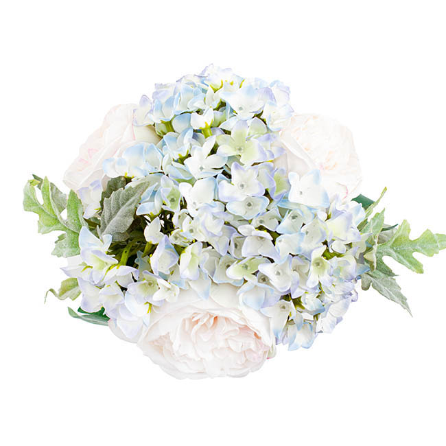Penny Peony Hydrangea Bouquet Pink Blue (35cmH)