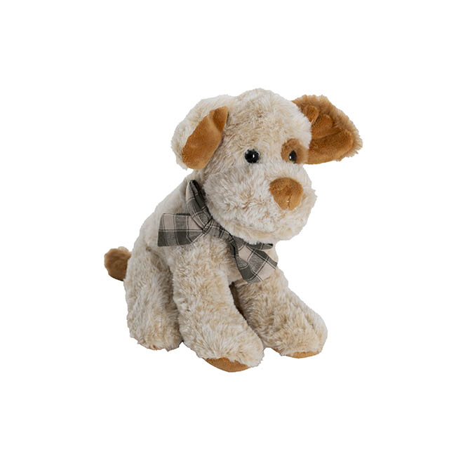 Smudges Puppy w Bow Plush Soft Toy Soft Brown (25cmHT)