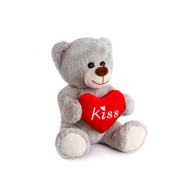 Bryson Bear with Kiss Heart Grey (25cmST)