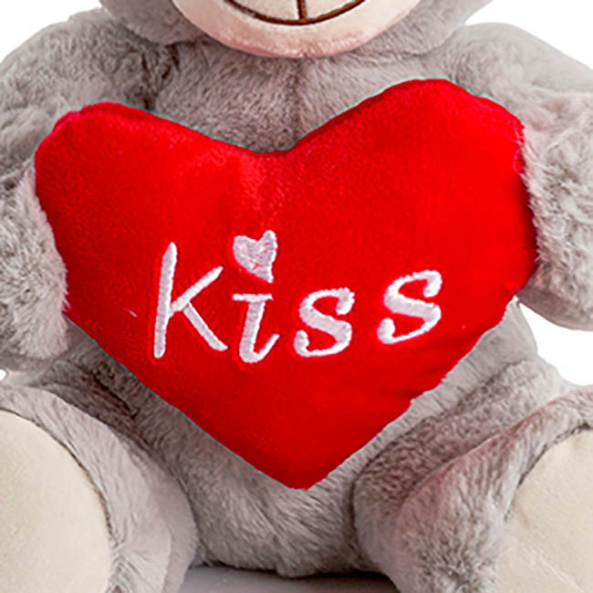 Bryson Bear with Kiss Heart Grey (25cmST)