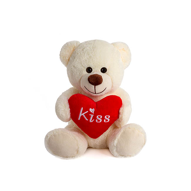 Bryson Bear with Kiss Heart White (25cmST)