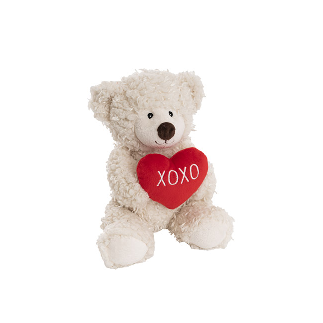 Adorable Bear With Xoxo Heart White (21cmST)