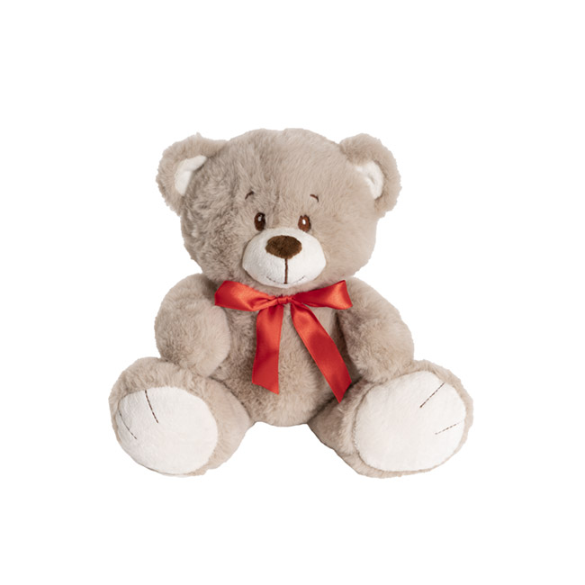 Tommy Bear With Red Bow Grey (24cmST)