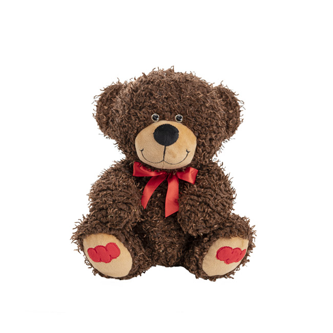 Mr Cuddles Bear With Red Bow Brown (26cmST)