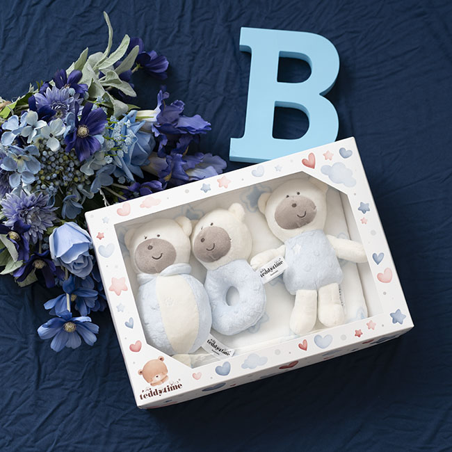 Baby Boy Gift Set Accessories & Star Blanket Blue (35x25x6cm