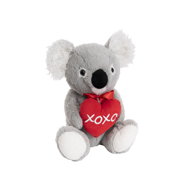 Angus Koala Holding Xoxo Heart Grey (25cmST)
