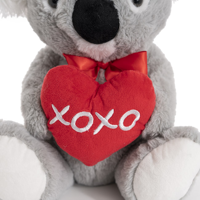 Angus Koala Holding Xoxo Heart Grey (30cmST)