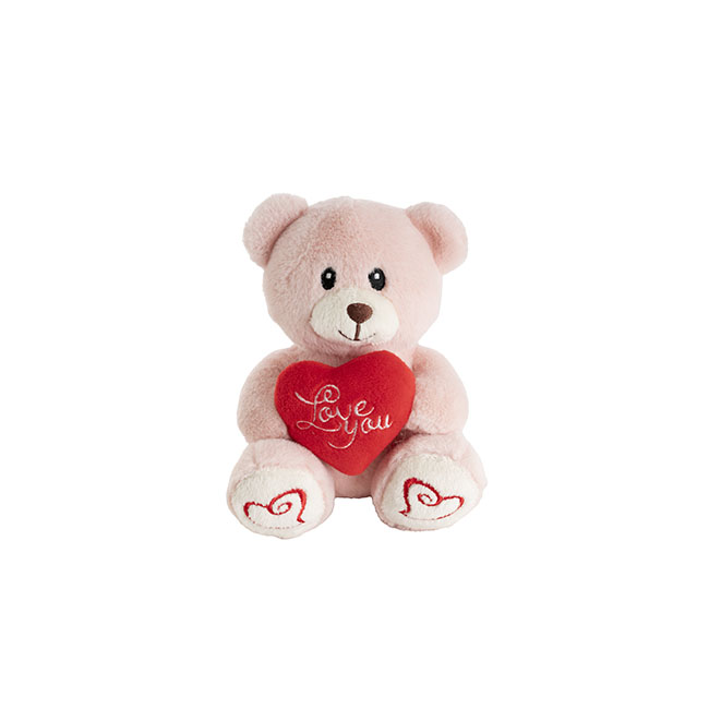 Mini Teddy Bear Alfie w Love You Heart Dusty Pink (14cmST)