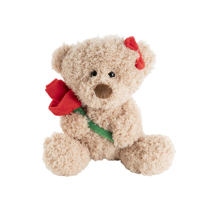 Mrs Teddy Bear w Red Rose Brown (20cmST)