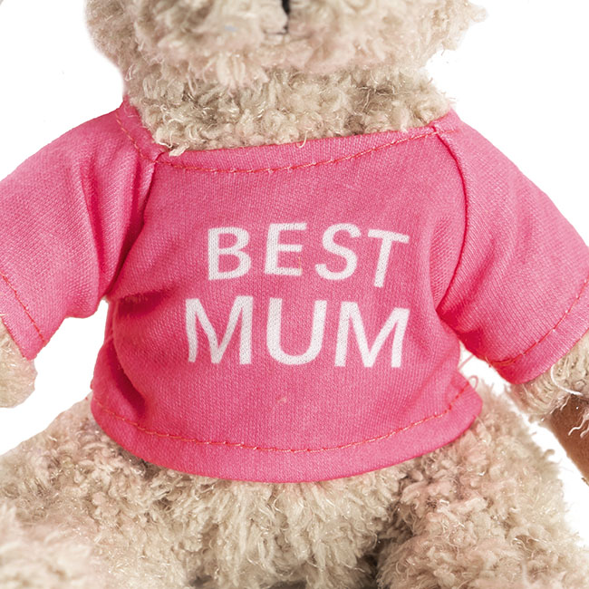Teddy Bear Message Best Mum Hot Pink T Shirt (20cmHT)