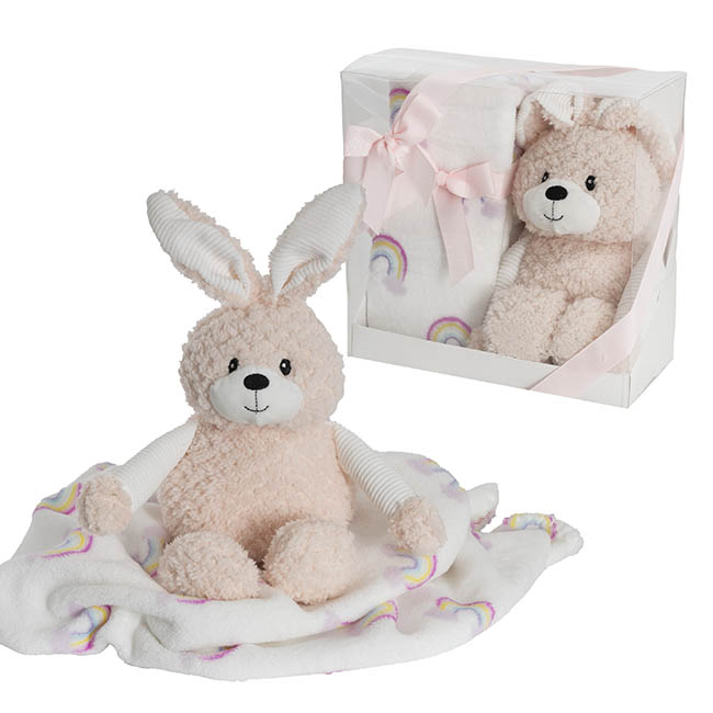 Bunny Flops & Blanket Gift Pack Peach (20x18x26cm)