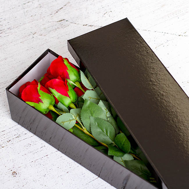 Glossy Half Dozen Rose Box Black (75x14x11cmH)