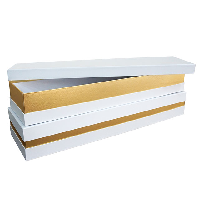 Luxe Matte Rose Box Dozen White and Gold Set 2 (75x21x11cmH)