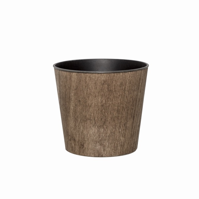 Flora Woodgrain Walnut Pot Round (15.5Dx13cmH)