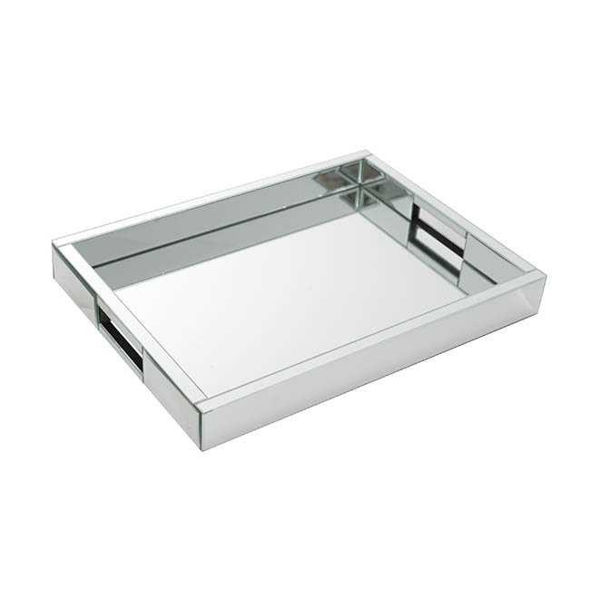 Rectangle Mirror Tray w Handle Silver (30x40x5cmH)