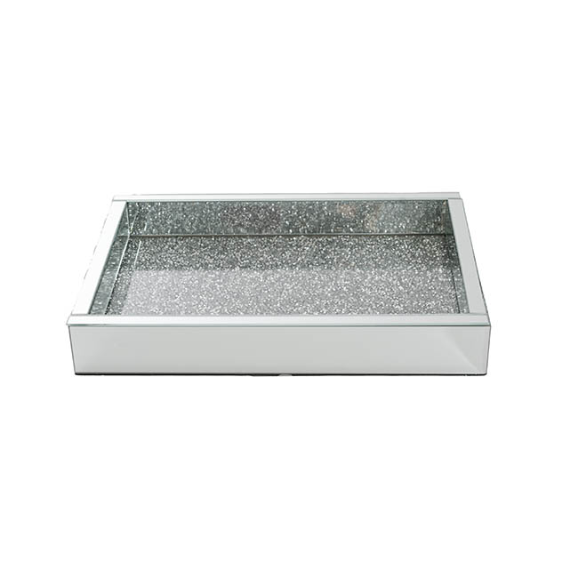 Rectange Crystal Mirror Tray Silver (35x25x5.5cmH)