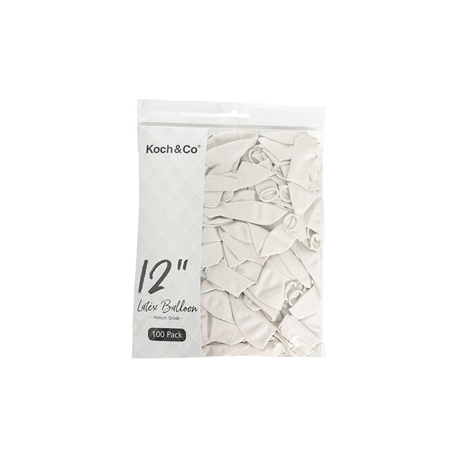 Latex Koch Balloon 12 100 Pack White (31cmD)