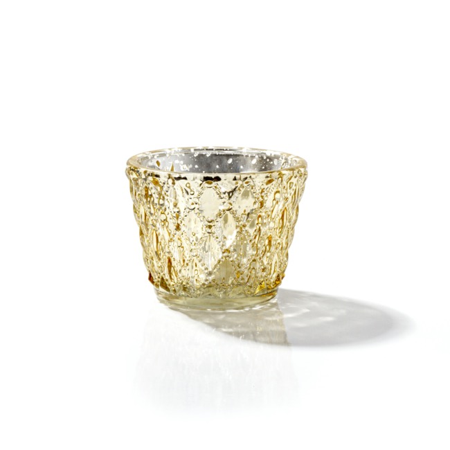 Glass Votive Candle Holder Diamond Pattern Gold (7.5x6cmH)