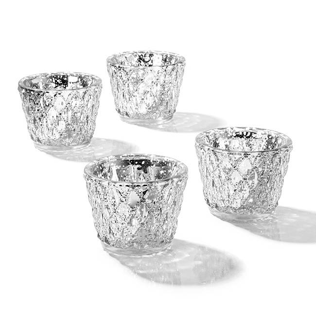 Glass Votive Candle Holder Diamond Pattern Silver (7.5x6cmH)