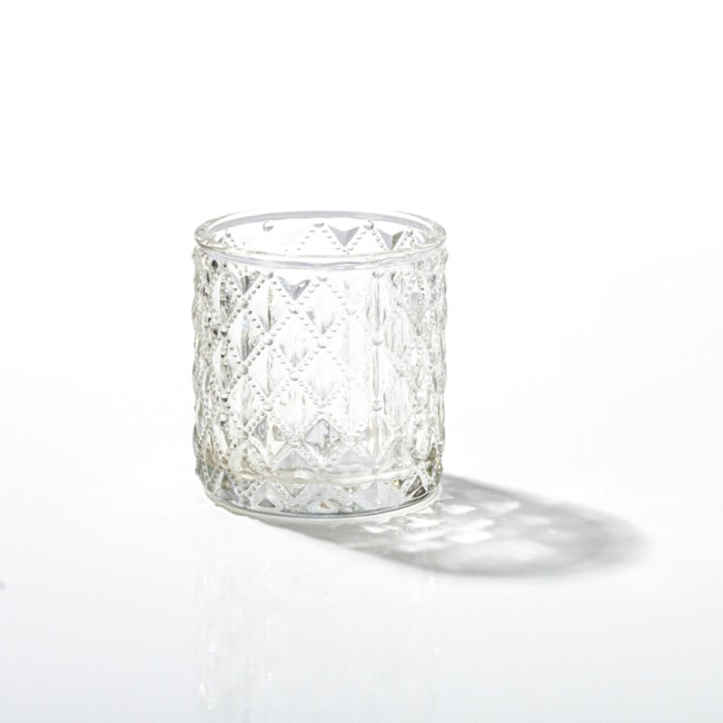 Glass Votive Candle Holder Diamond Cylinder Clear 7x7.5cmH
