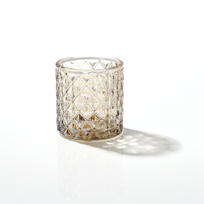 Glass Votive Candle Holder Diamond Cylinder Silver 7x7.5cmH