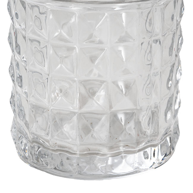 Glass Vintage Candle Holder Diamond Cylinder Clear 7x7.5cmH