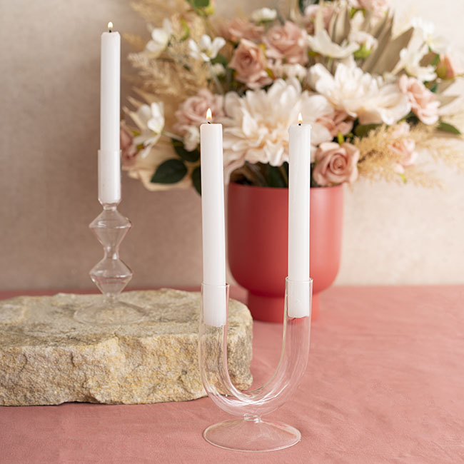 Glass Palma U Shape Dinner Taper Candle Holder (9×11×15cmH)