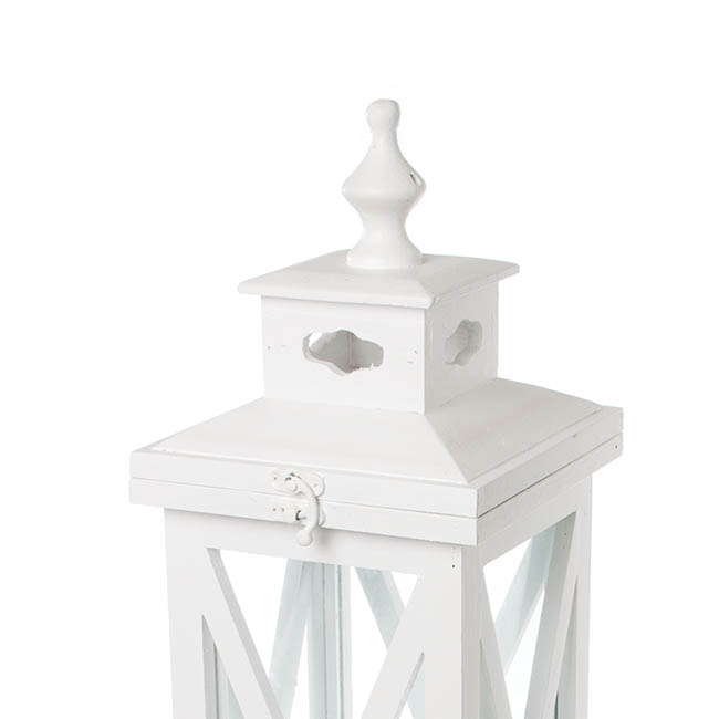 Square Wooden Tudor Lantern White (18x18x55cmH)