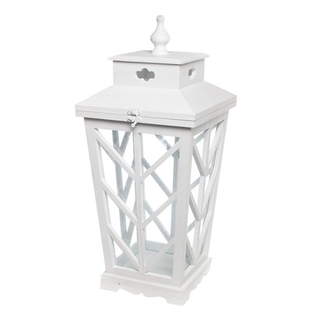 Tapered Wooden Tudor Lantern White (25x25x53cmH)