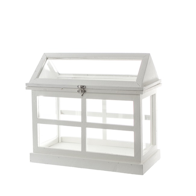 Wooden Glass House Wishing Well White (37.5x19.5x34cmH)