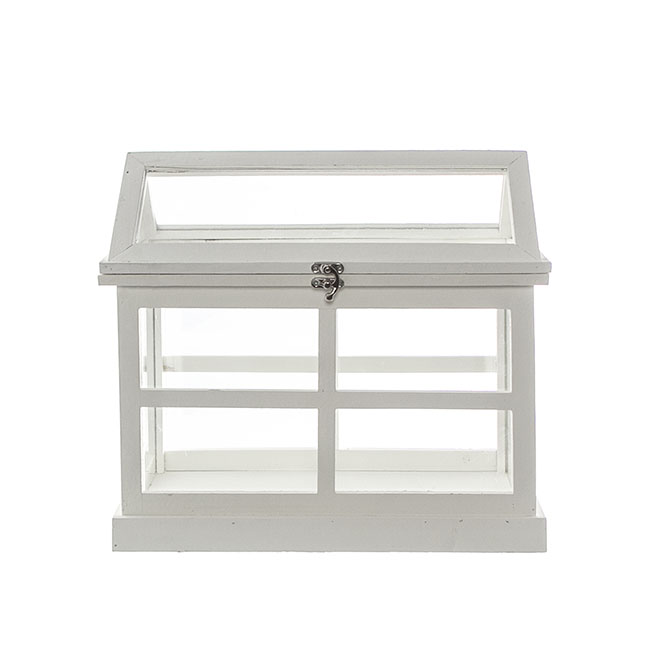 Wooden Glass House Wishing Well White (37.5x19.5x34cmH)