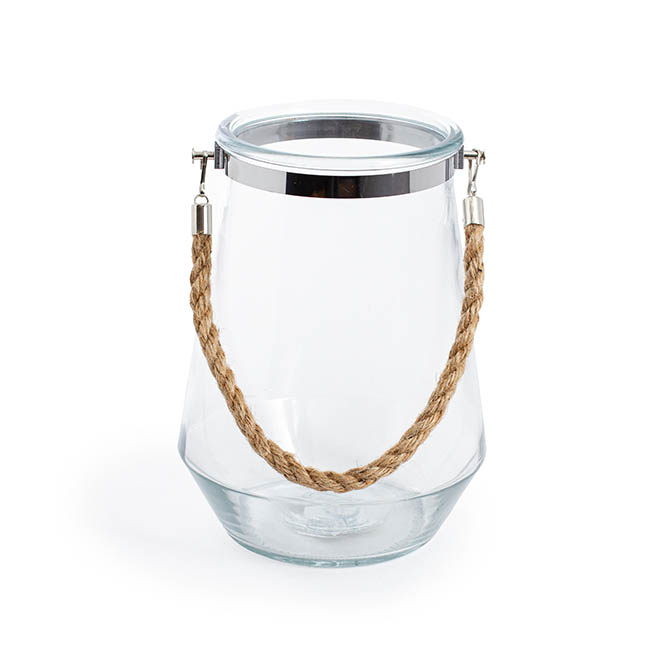 Glass Elva Hurricane Vase Rope Handle Clear (16cmDx22cmH)